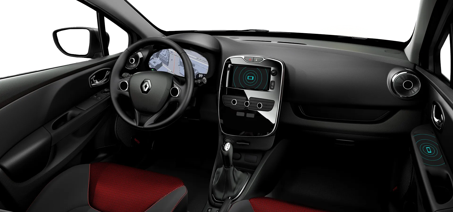 The interior has two access points where smartphones can be placed