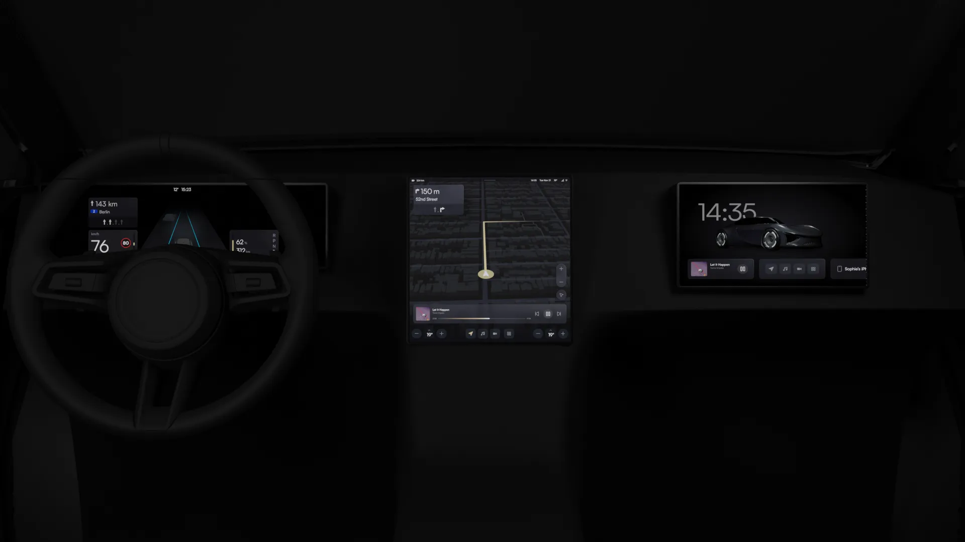 Example of a version of our product designed for a luxury car with three screens
