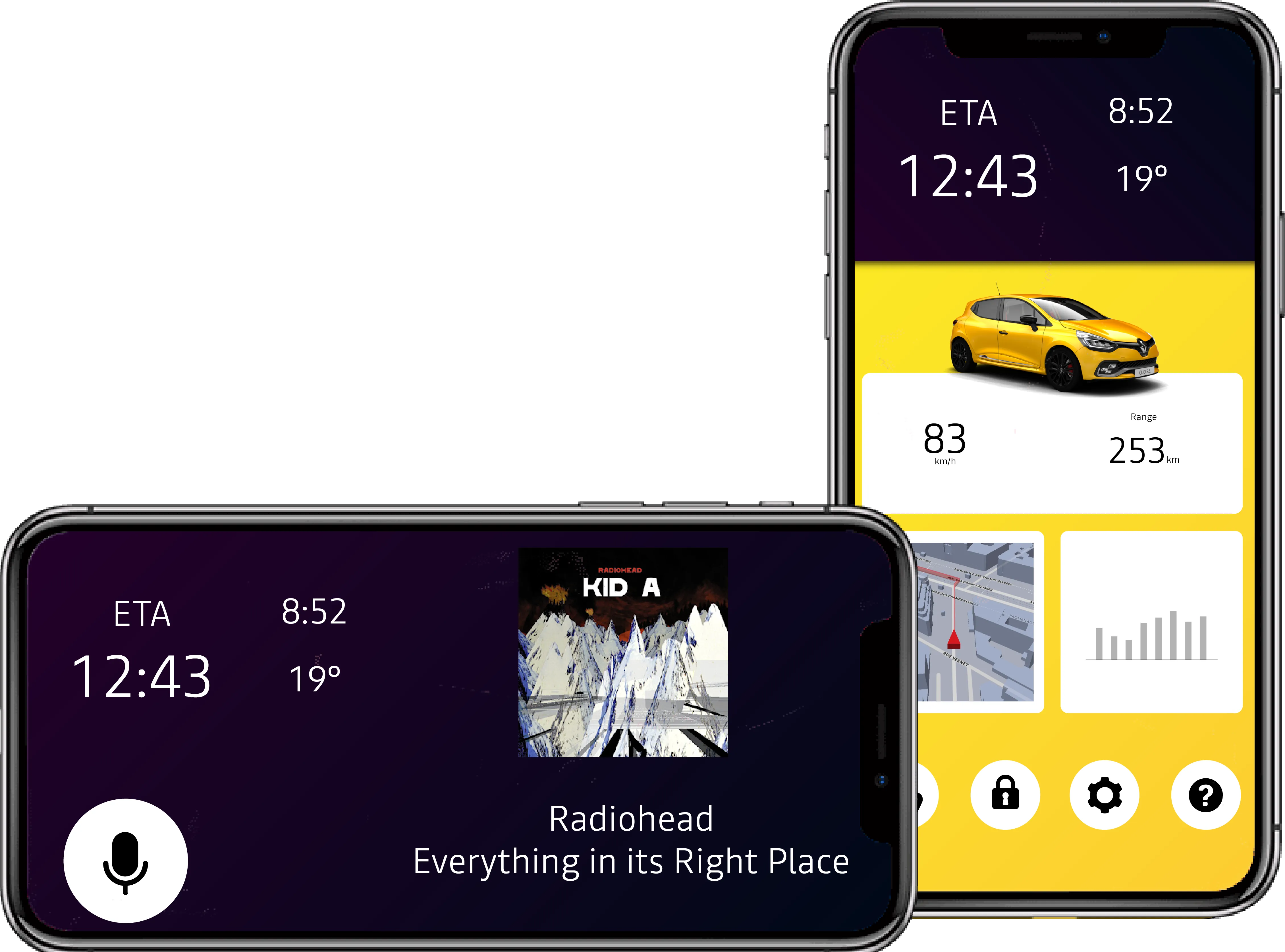 The interface in the centre console (left) is restricted, the interface for passengers (right) has more functions