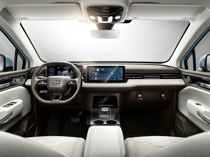 The interior of the Aiways E5, an electric crossover SUV that will also be available in Europe