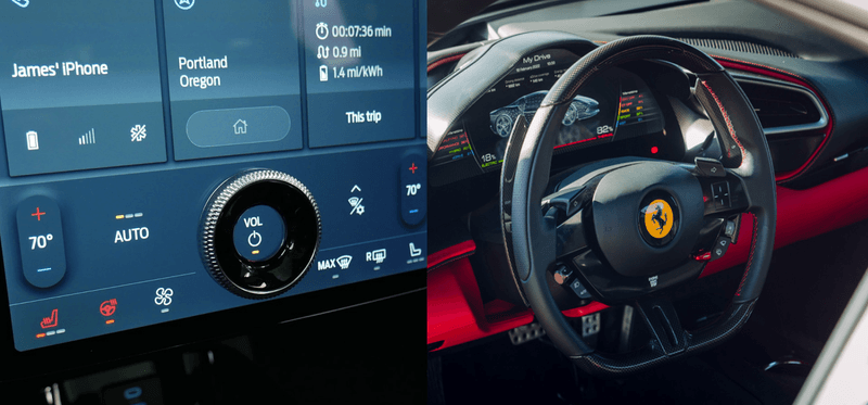 Examples of experimentation are Ford adding physical dials to their touchscreen and Ferrari having only a display in the instrument cluster for focus