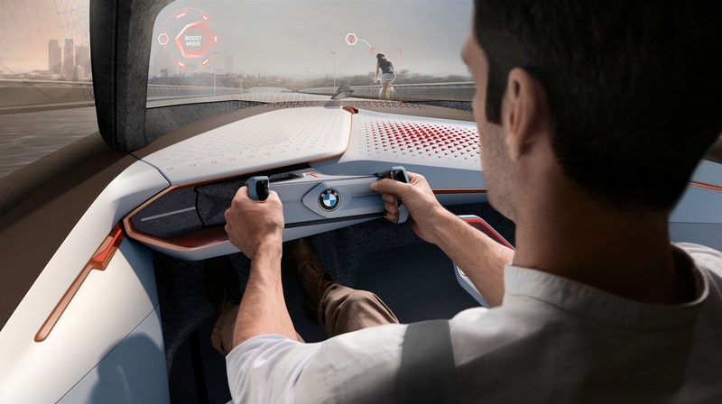 The BMW Vision Next 100 Concept has a steering wheel that retracts into the dashboard