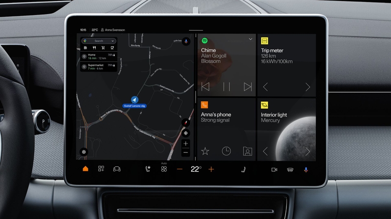 The Android Automotive infotainment system with Google Automotive Services of the Polestar 4