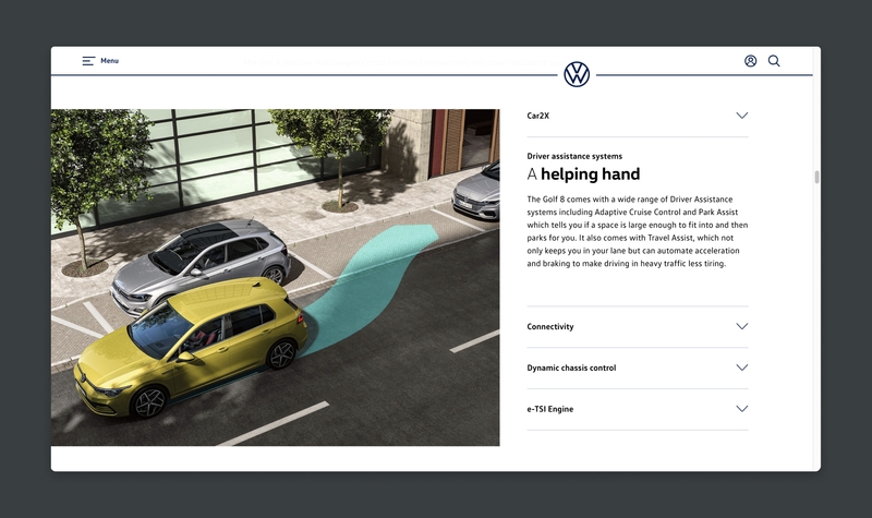 The technology section on the Volkswagen Golf page
